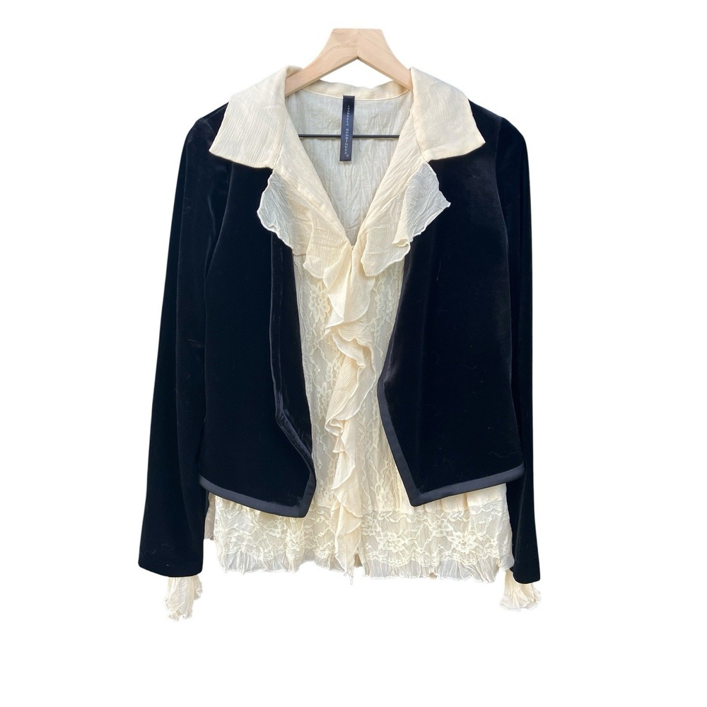 Y2K Isabella Rodriguez Silk Ruffle Poet Blouse Ivory Lace Plus 18/20
